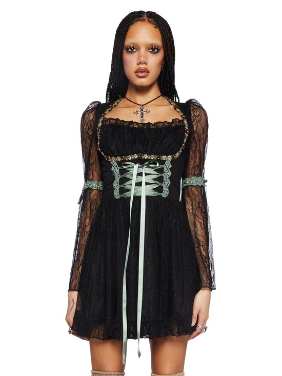 Dolls Kill Dresses & Skirts - DollsKill Current Mood MYTHS N' LEGENDS MINI DRESS - BLACK LACE, size L (BNWT)